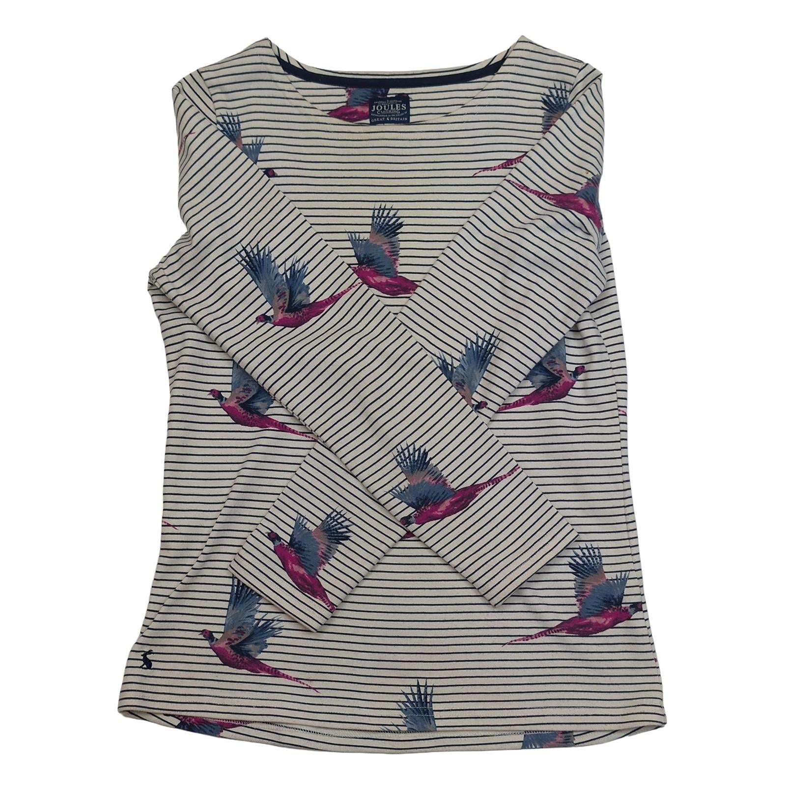 Joules Harbour Top Size UK 12 US 8 Pheasant Print Stripe Cotton Boat Neck Shirt by Joules – | RewearableUK