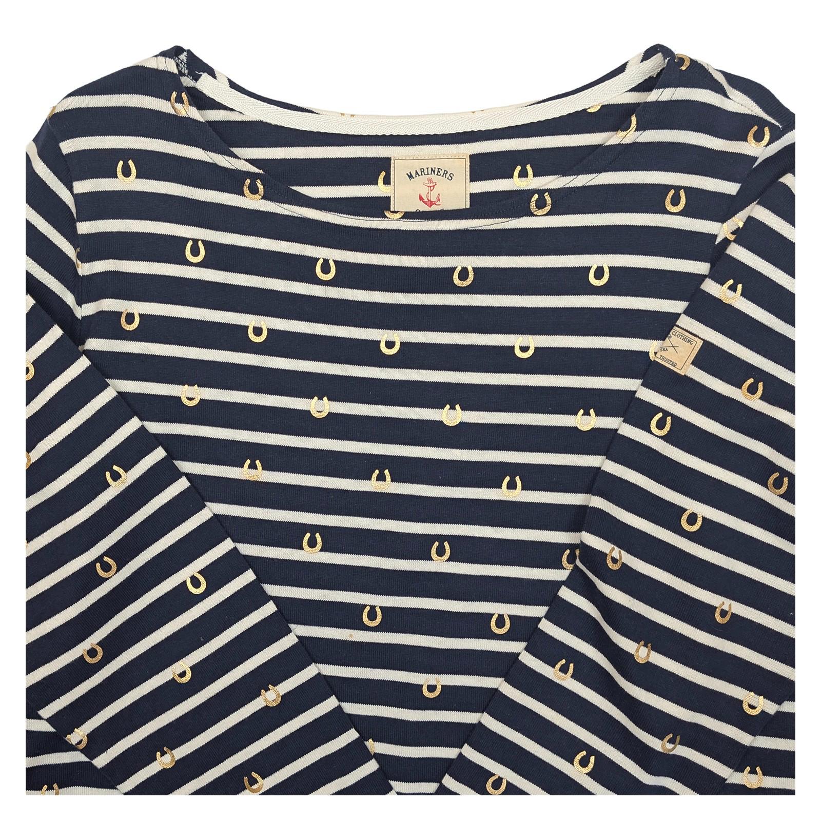 Joules Harbour Top Size UK 16 US 12 Navy White Stripe Gold Horseshoe Cotton Shir by Joules – | RewearableUK
