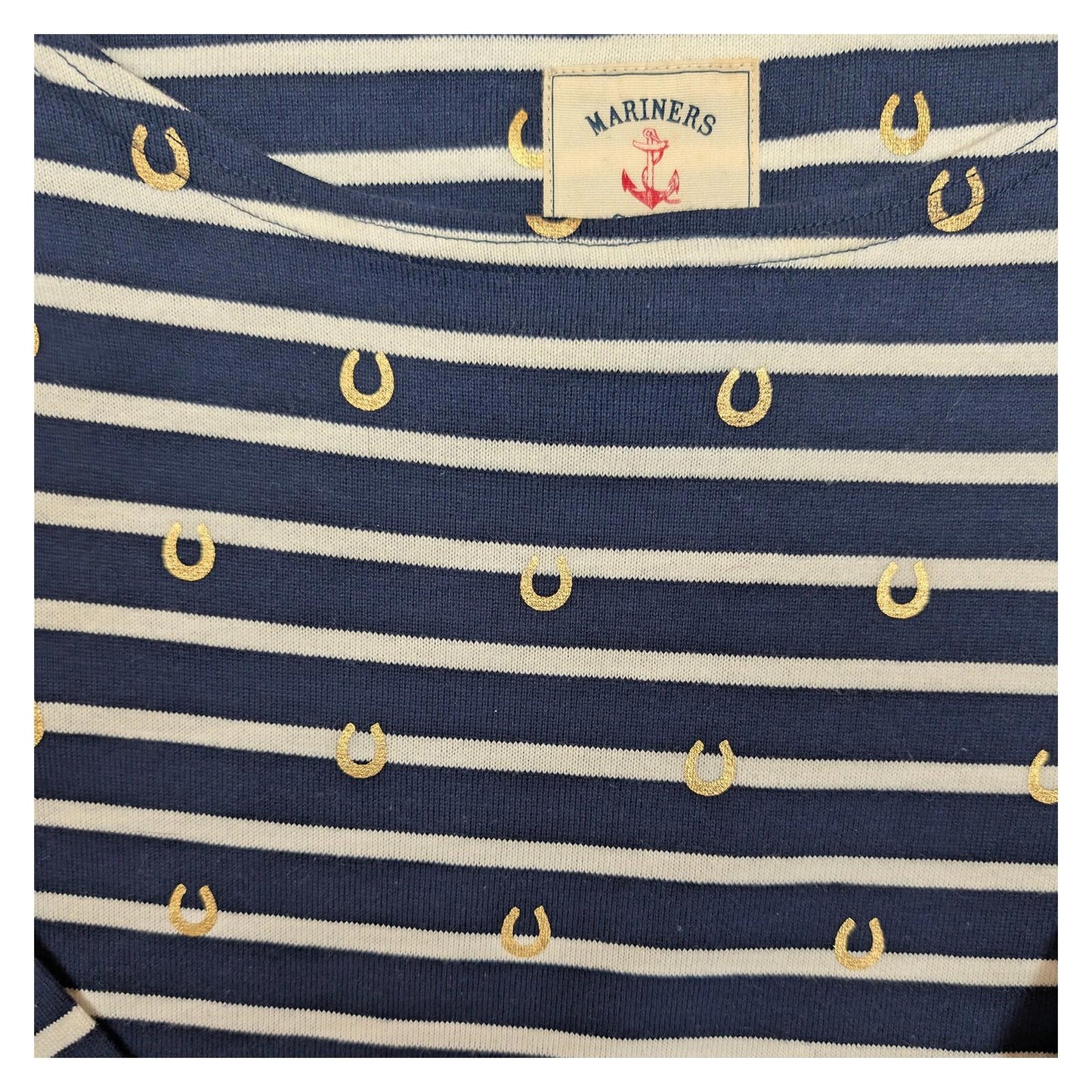 Joules Harbour Top Size UK 16 US 12 Navy White Stripe Gold Horseshoe Cotton Shir by Joules – | RewearableUK