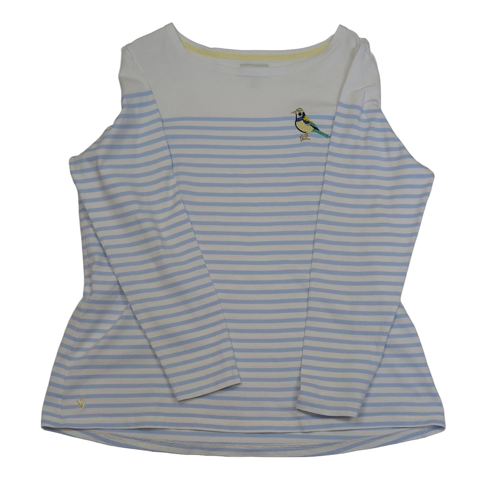 Joules Harbour Top Size UK 18 US 14 Blue Stripe Embroidered Blue Tit Bird Cotton by Joules – | RewearableUK