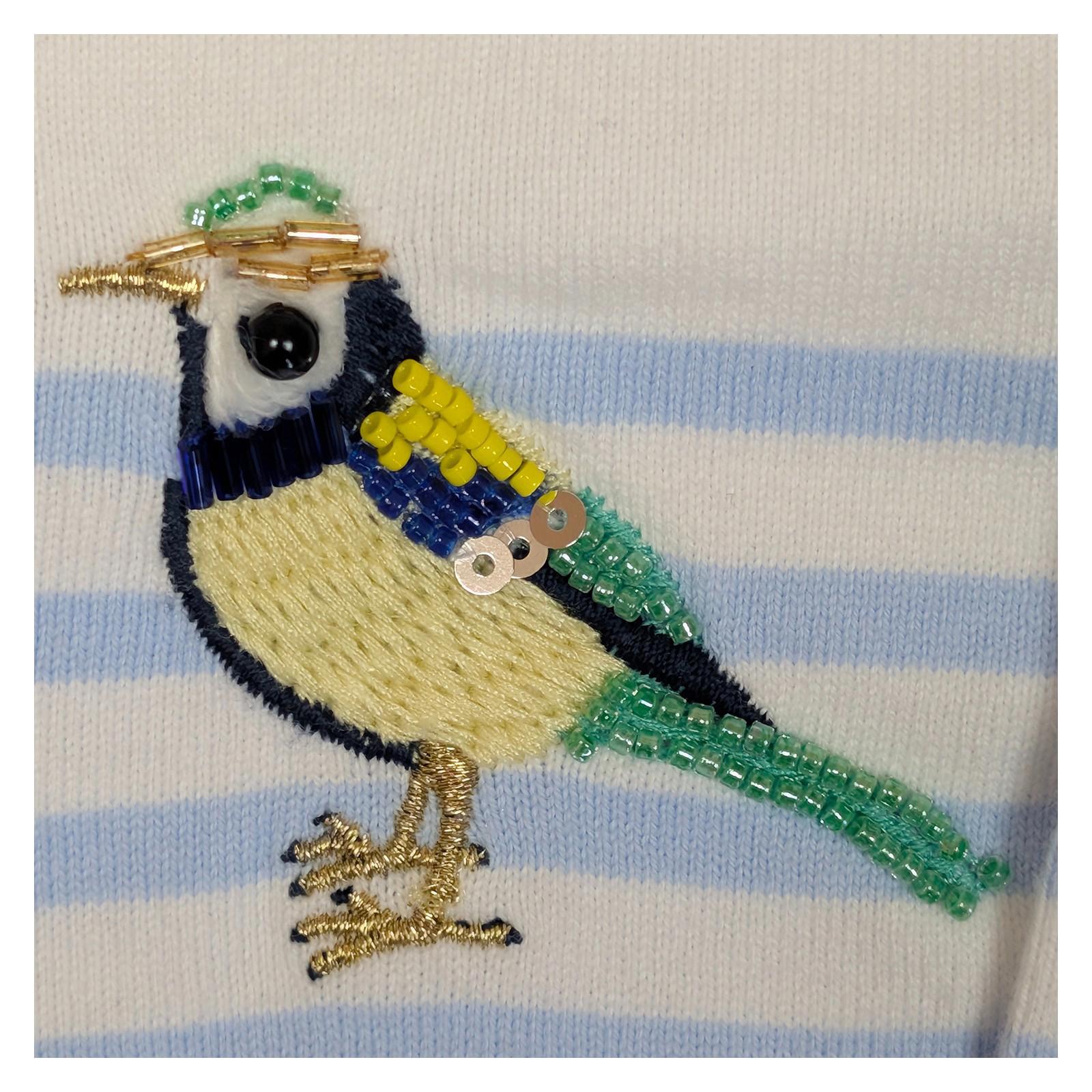 Joules Harbour Top Size UK 18 US 14 Blue Stripe Embroidered Blue Tit Bird Cotton by Joules – | RewearableUK