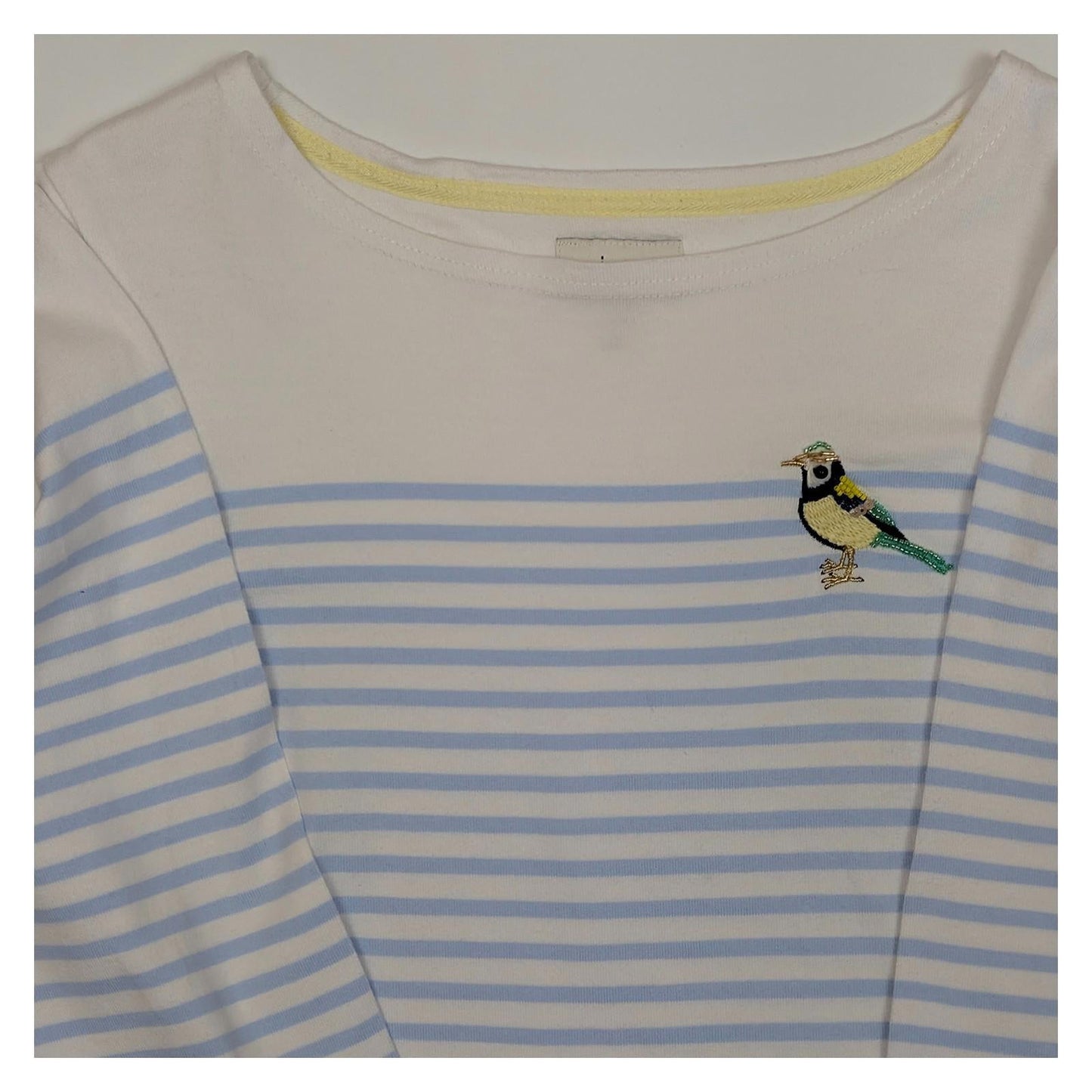 Joules Harbour Top Size UK 18 US 14 Blue Stripe Embroidered Blue Tit Bird Cotton by Joules – | RewearableUK