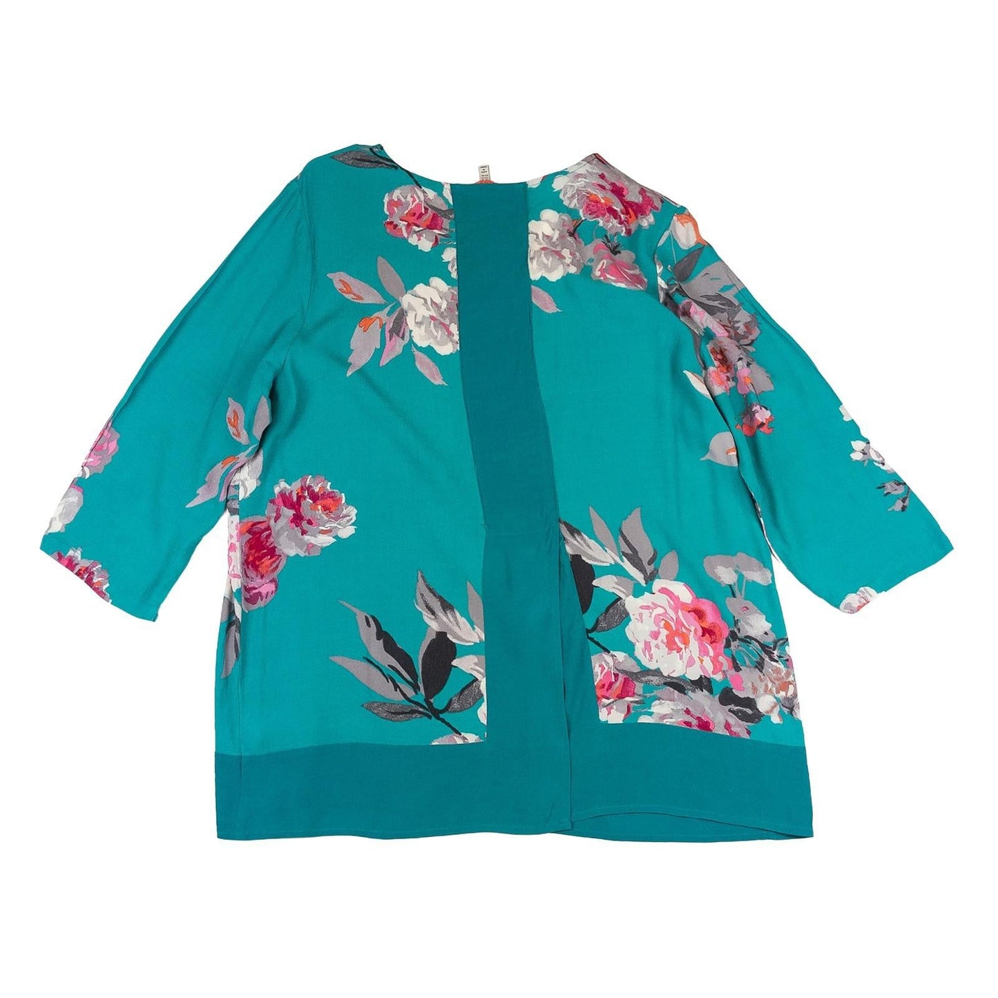 Joules Leah Teal Floral Top Size UK 16 Viscose 3/4 Sleeve Scoop Neck Panel Back by Joules – | RewearableUK
