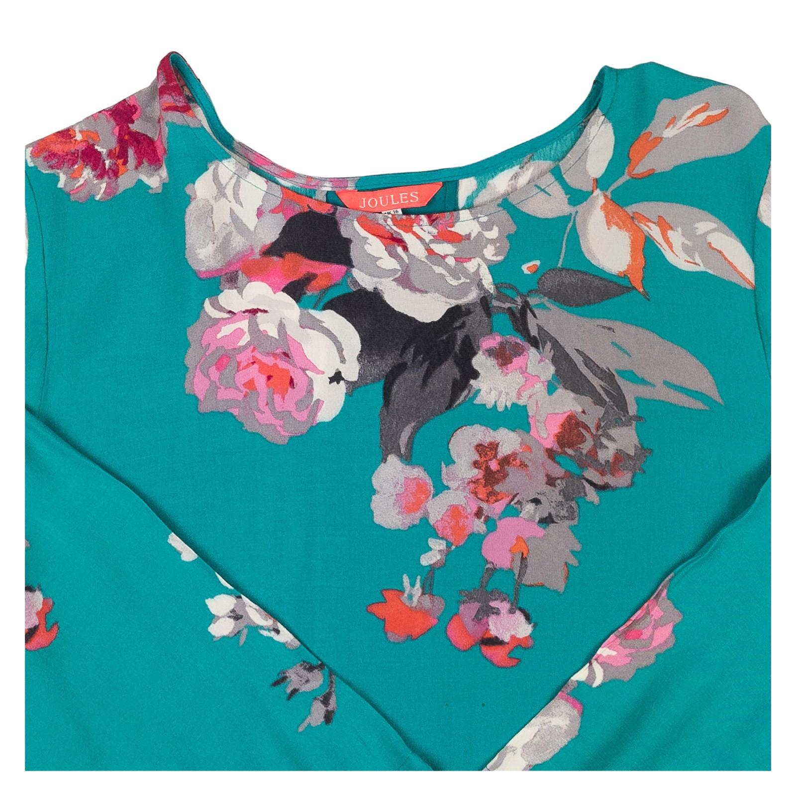 Joules Leah Teal Floral Top Size UK 16 Viscose 3/4 Sleeve Scoop Neck Panel Back by Joules – | RewearableUK