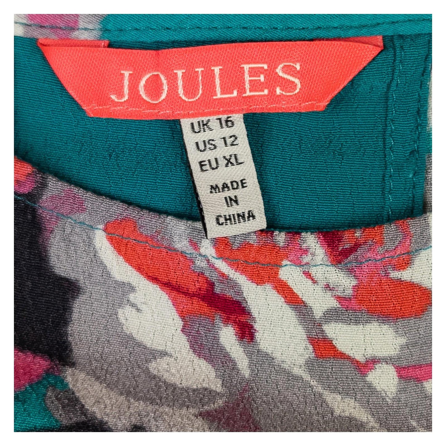 Joules Leah Teal Floral Top Size UK 16 Viscose 3/4 Sleeve Scoop Neck Panel Back by Joules – | RewearableUK