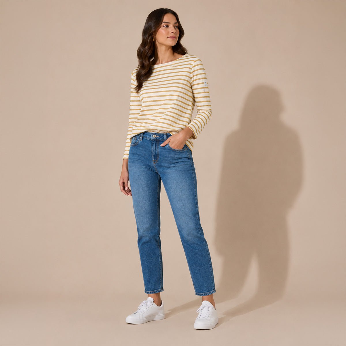 Joules New Harbour Breton Top UK 10 Cream Gold Stripe – Top product photo 1 | RewearableUK