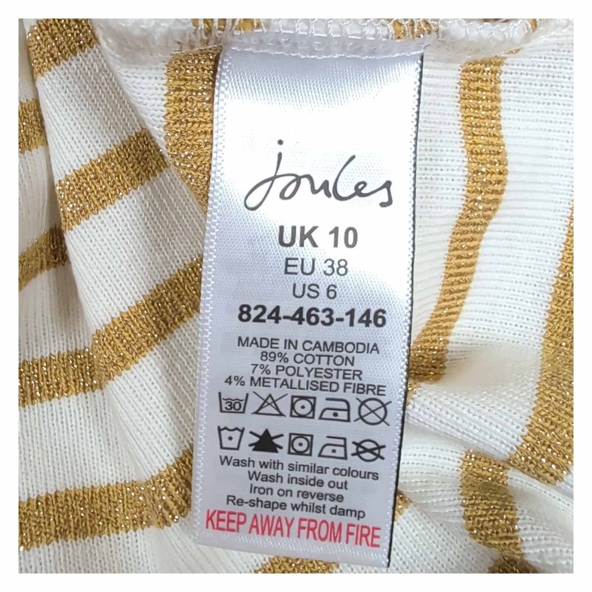 Joules New Harbour Womens Top UK 10 Cream Gold Metallic Stripe Long Sleeve – product photo 4 | RewearableUK