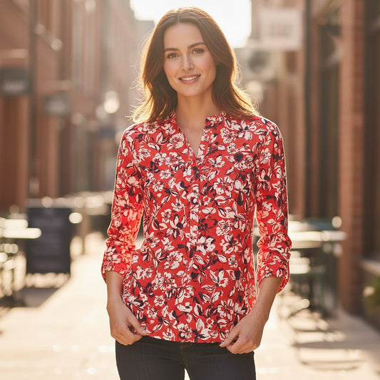 Joules Rosamund Floral Popover Blouse Red | Women's UK 8 by Joules – blouse | RewearableUK