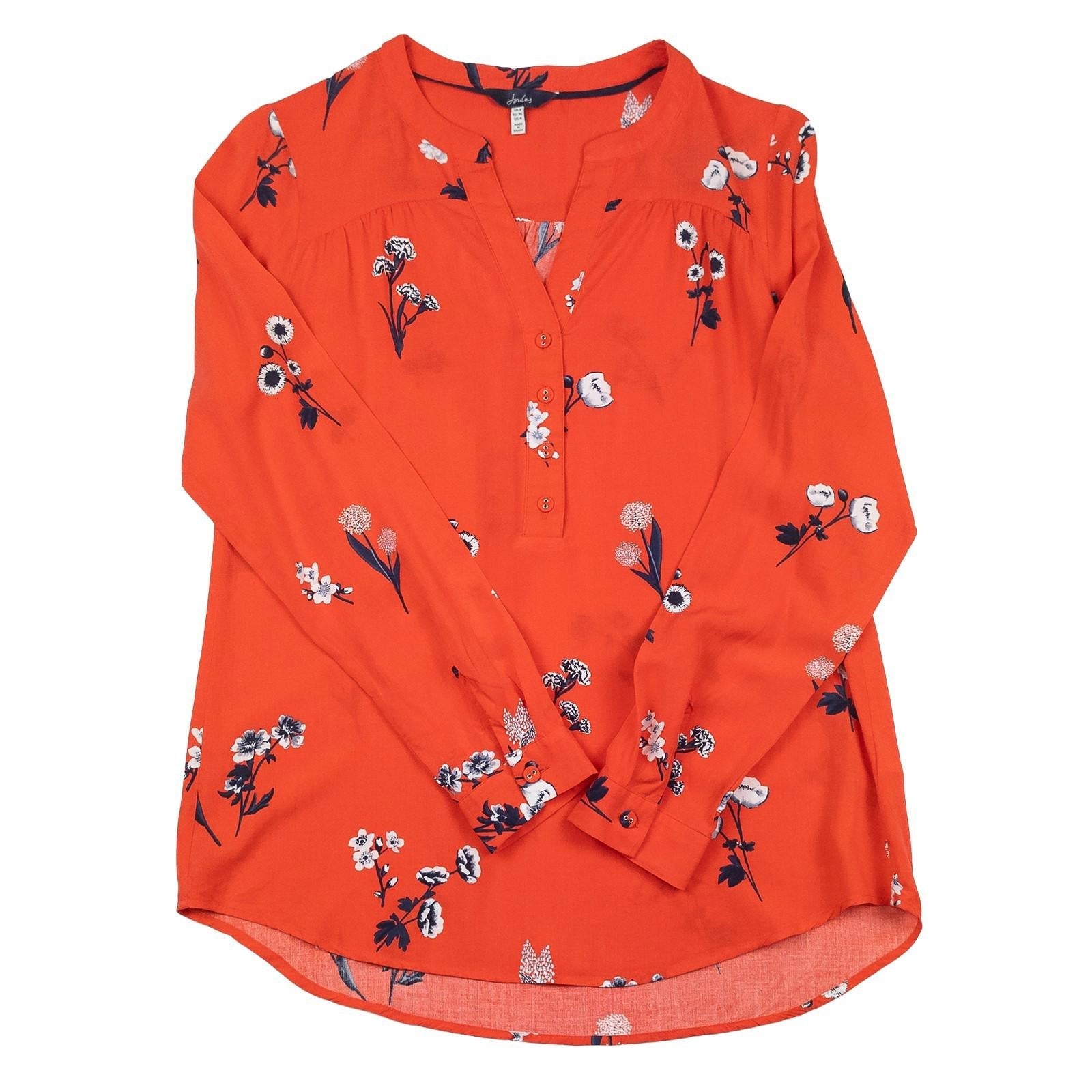 Joules Rosamund Red Floral Blouse Size UK 8 Viscose Long Sleeve Popover Top by Joules – | RewearableUK