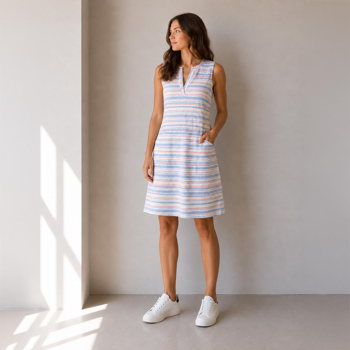 Joules Striped Linen Blend Shift Dress UK 14 Blue Pink White by Joules – DRESSING | RewearableUK