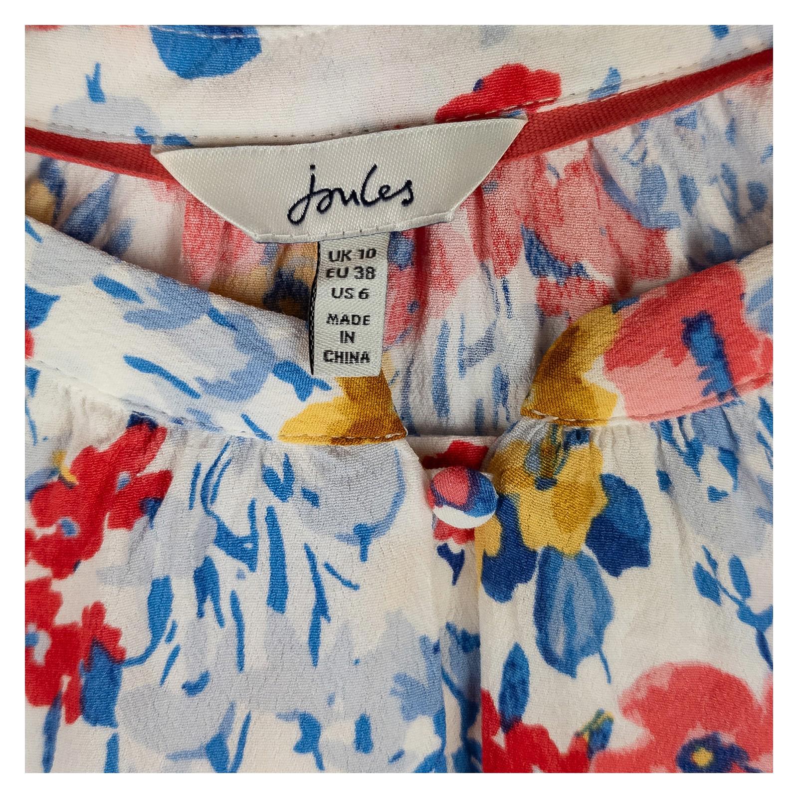 Joules Woman Floral Top Size UK 10 Edana Cream Viscose Short Sleeve Button Summe by Joules – | RewearableUK