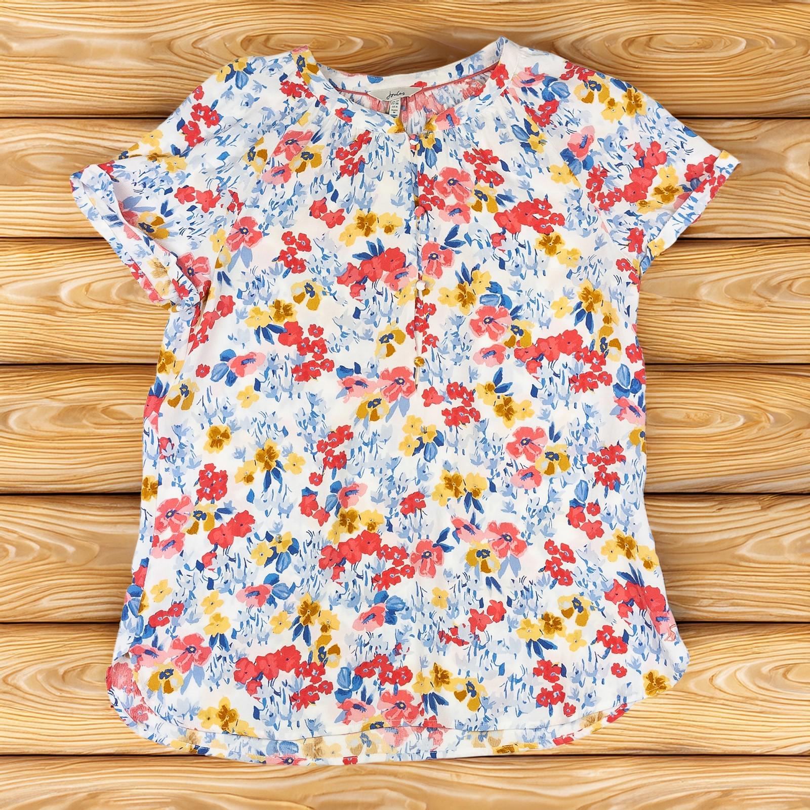 Joules Woman Floral Top Size UK 10 Edana Cream Viscose Short Sleeve Button Summe by Joules – | RewearableUK
