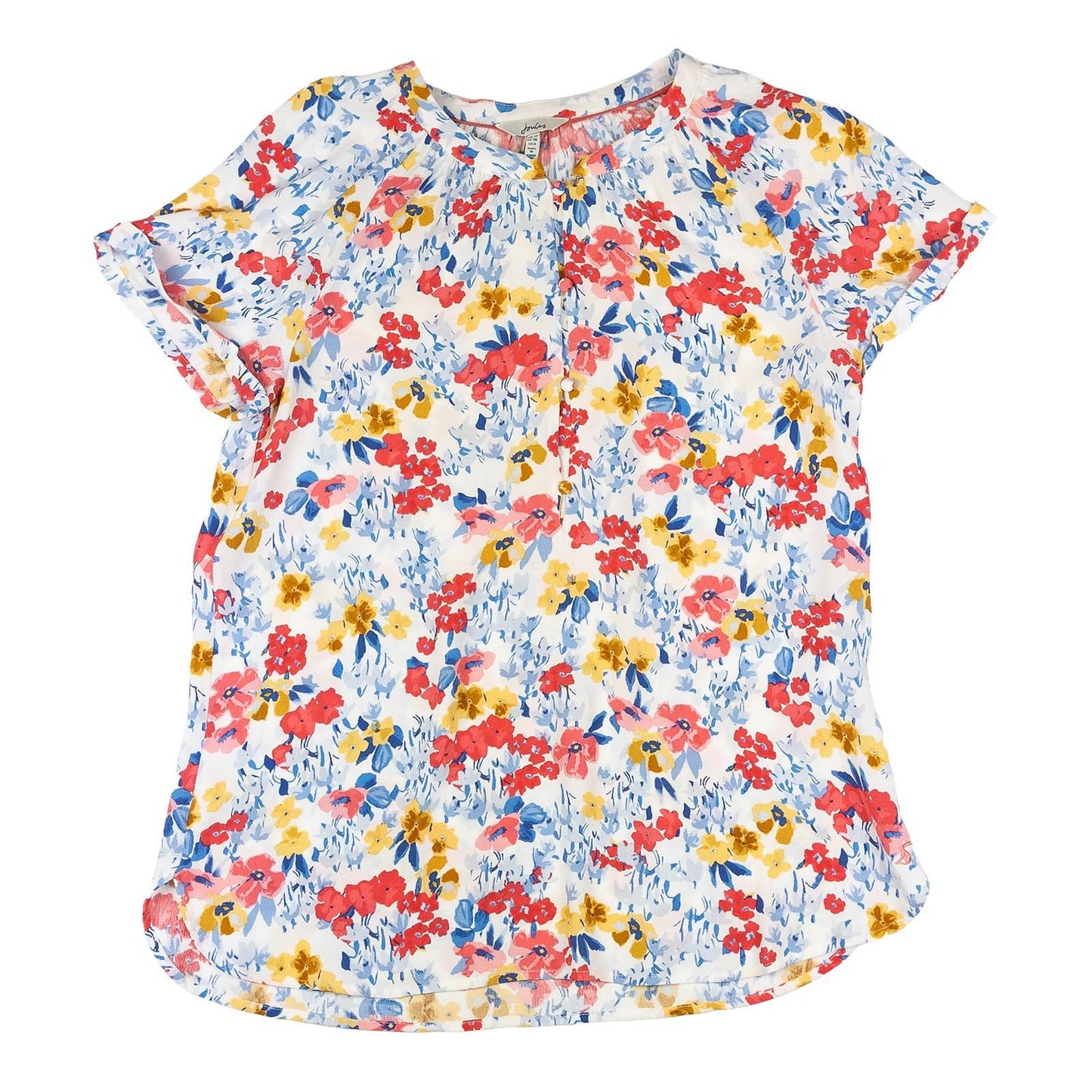Joules Woman Floral Top Size UK 10 Edana Cream Viscose Short Sleeve Button Summe by Joules – | RewearableUK