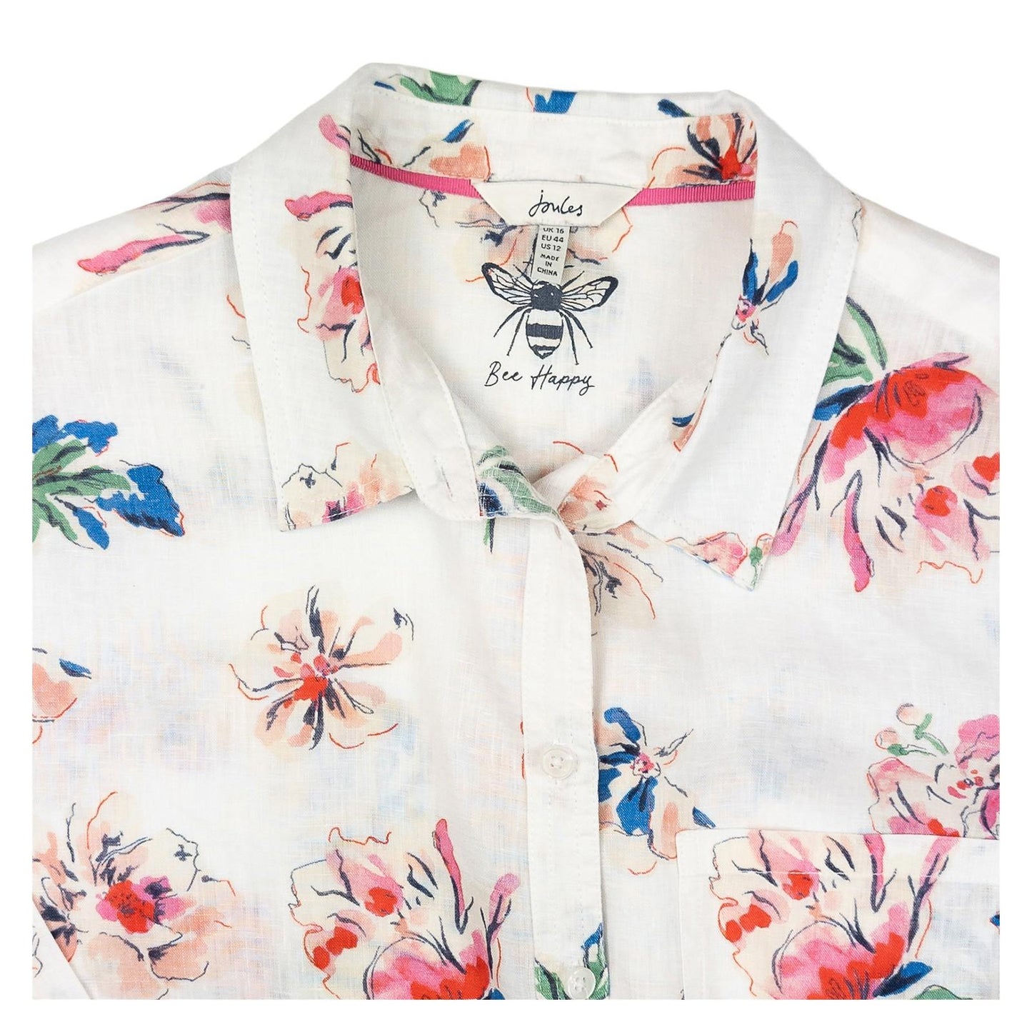 Joules Woman White Linen Shirt Size UK 16 Lorena Floral Print Long Sleeve Button by Joules – | RewearableUK