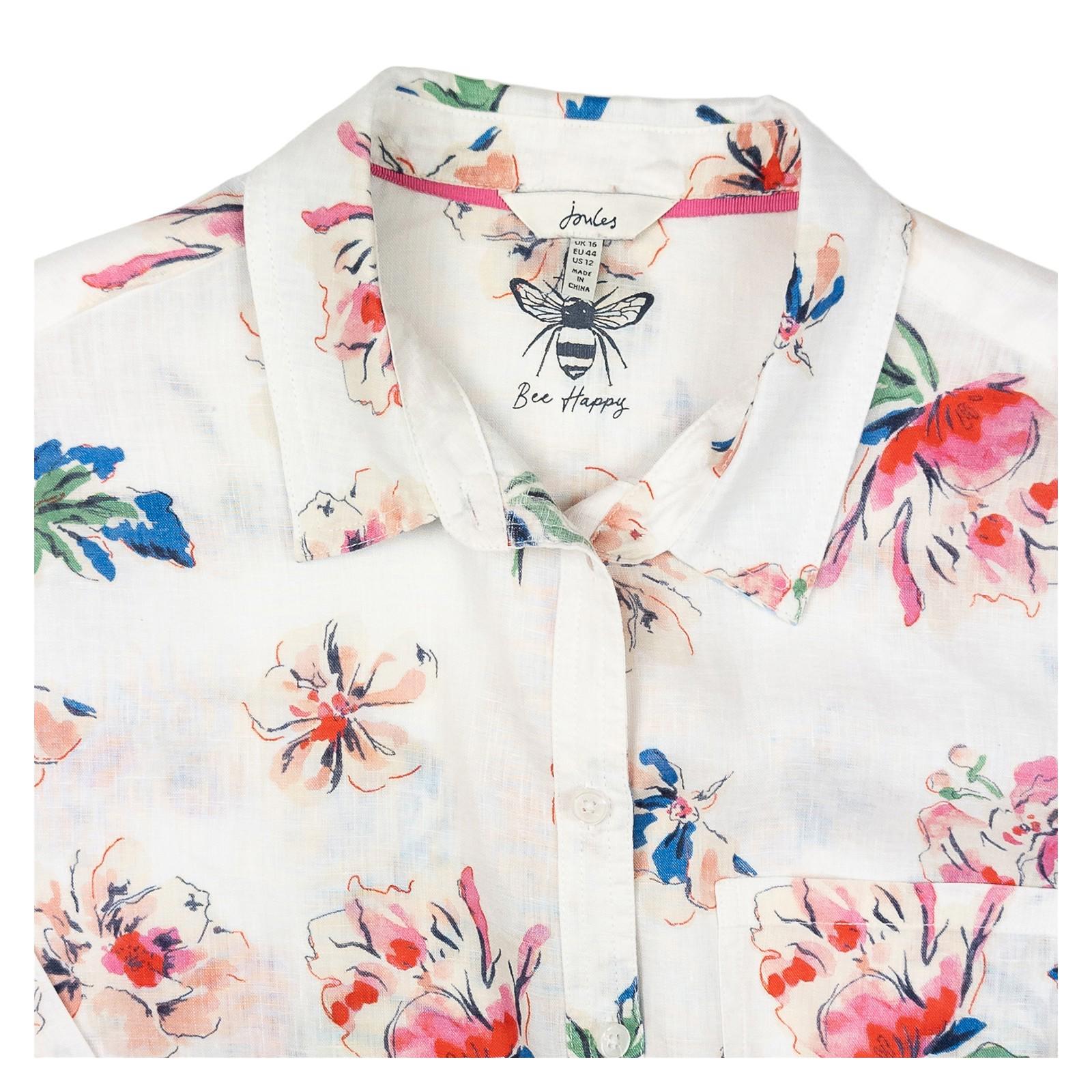 Joules Woman White Linen Shirt Size UK 16 Lorena Floral Print Long Sleeve Button by Joules – | RewearableUK
