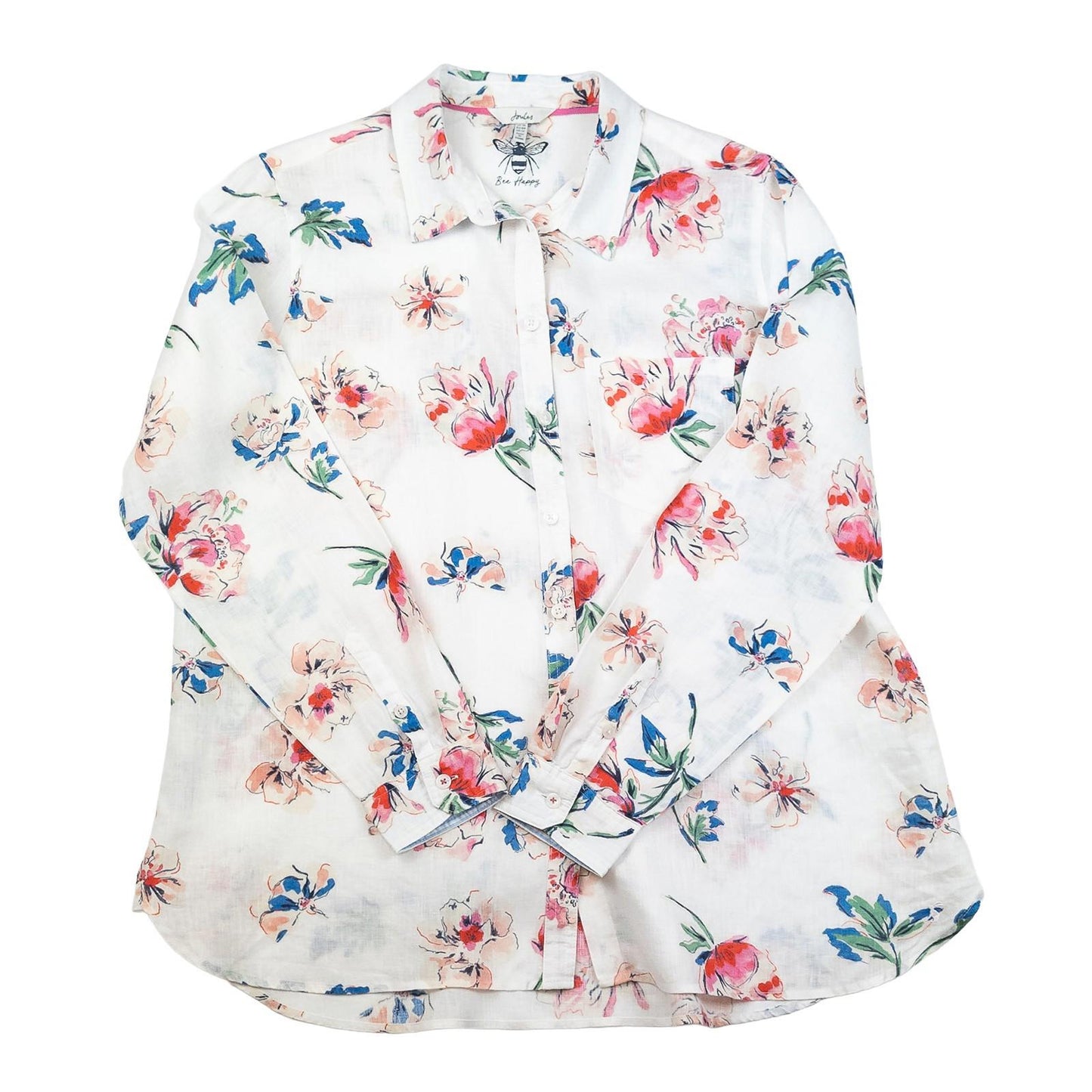 Joules Woman White Linen Shirt Size UK 16 Lorena Floral Print Long Sleeve Button by Joules – | RewearableUK