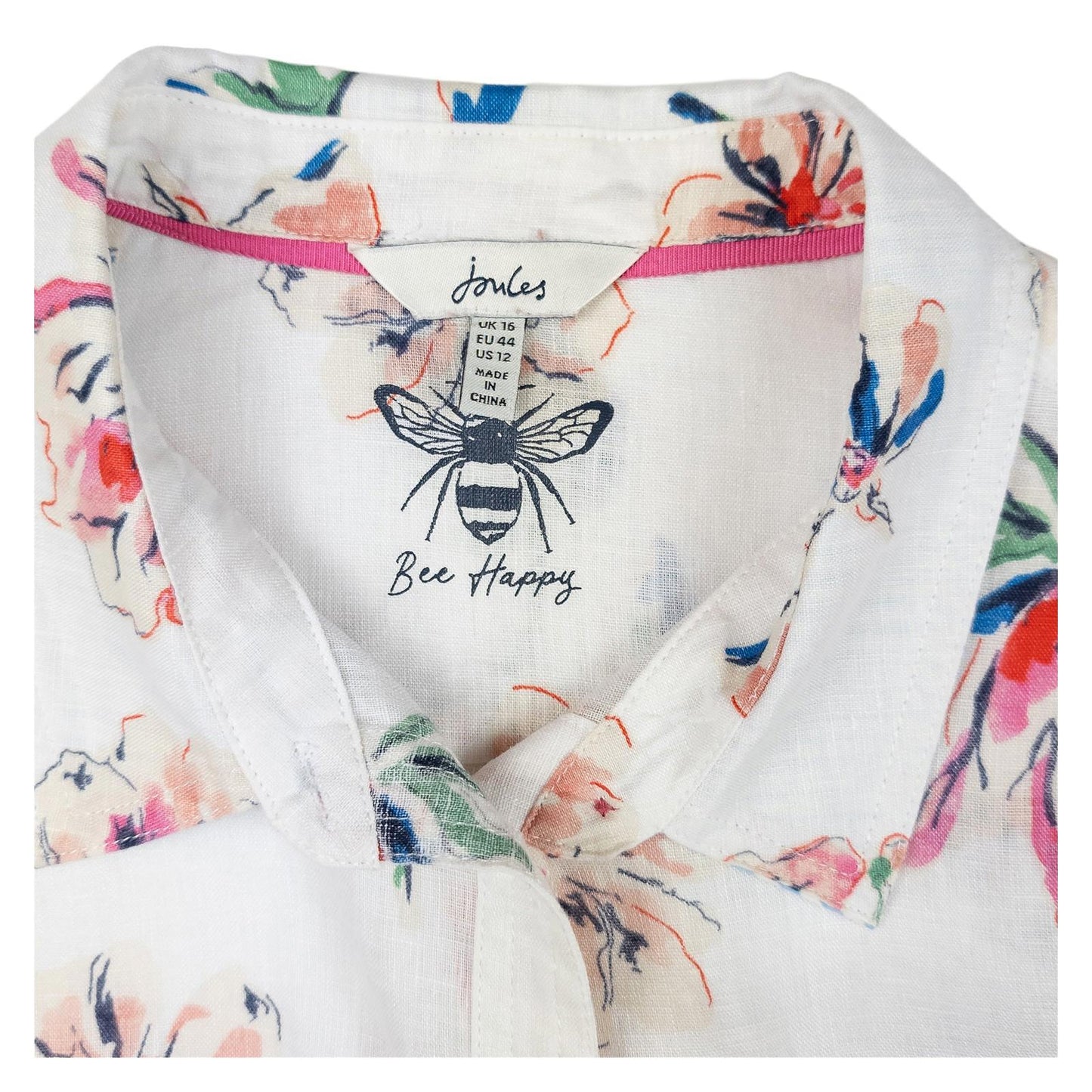 Joules Woman White Linen Shirt Size UK 16 Lorena Floral Print Long Sleeve Button by Joules – | RewearableUK
