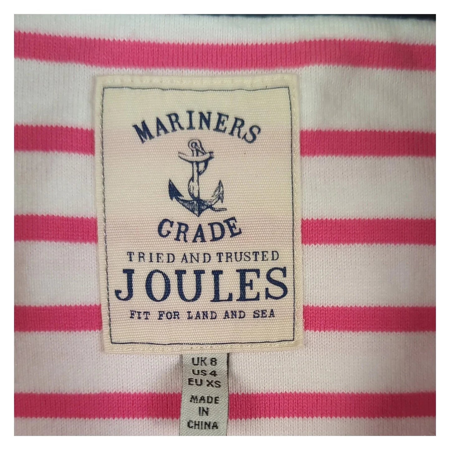Joules Joules Women’s Pink Striped Cotton Top UK 8 3/4 Sleeve Casual Tee T-Shirts RewearableUK