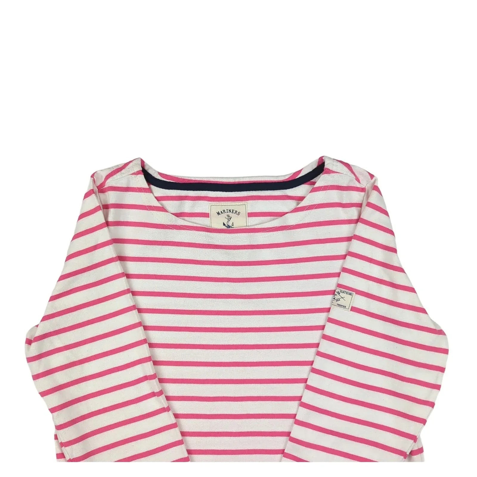 Joules Joules Women’s Pink Striped Cotton Top UK 8 3/4 Sleeve Casual Tee T-Shirts RewearableUK