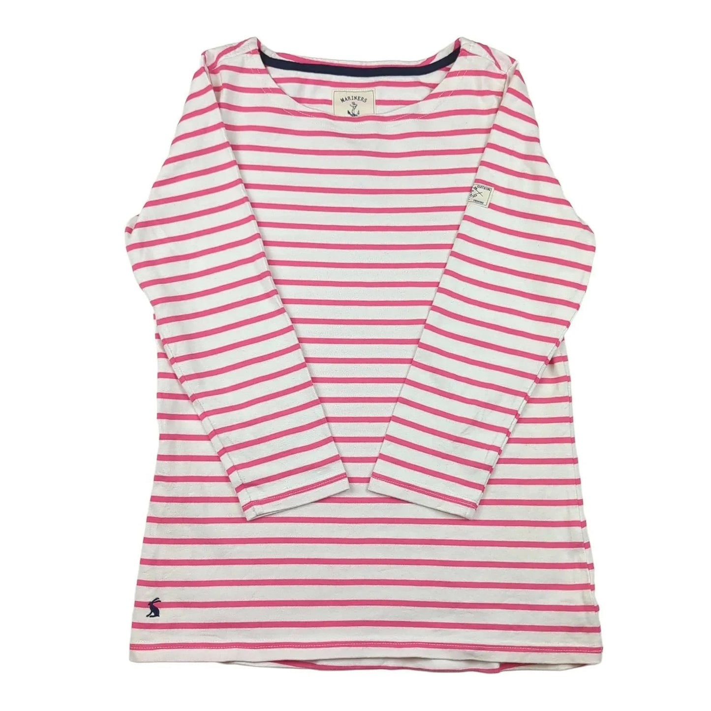 Joules Joules Women’s Pink Striped Cotton Top UK 8 3/4 Sleeve Casual Tee T-Shirts RewearableUK