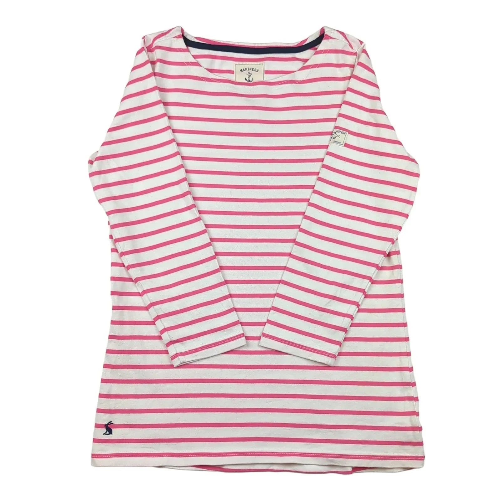 Joules Joules Women’s Pink Striped Cotton Top UK 8 3/4 Sleeve Casual Tee T-Shirts RewearableUK
