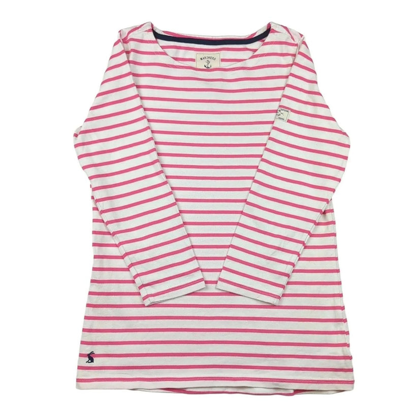 Joules Joules Women’s Pink Striped Cotton Top UK 8 3/4 Sleeve Casual Tee T-Shirts RewearableUK