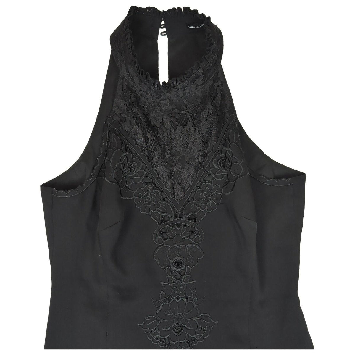 Karen Millen Black Halter Neck Embroidered Dress UK 16 New Without Tags by Karen Millen – | RewearableUK