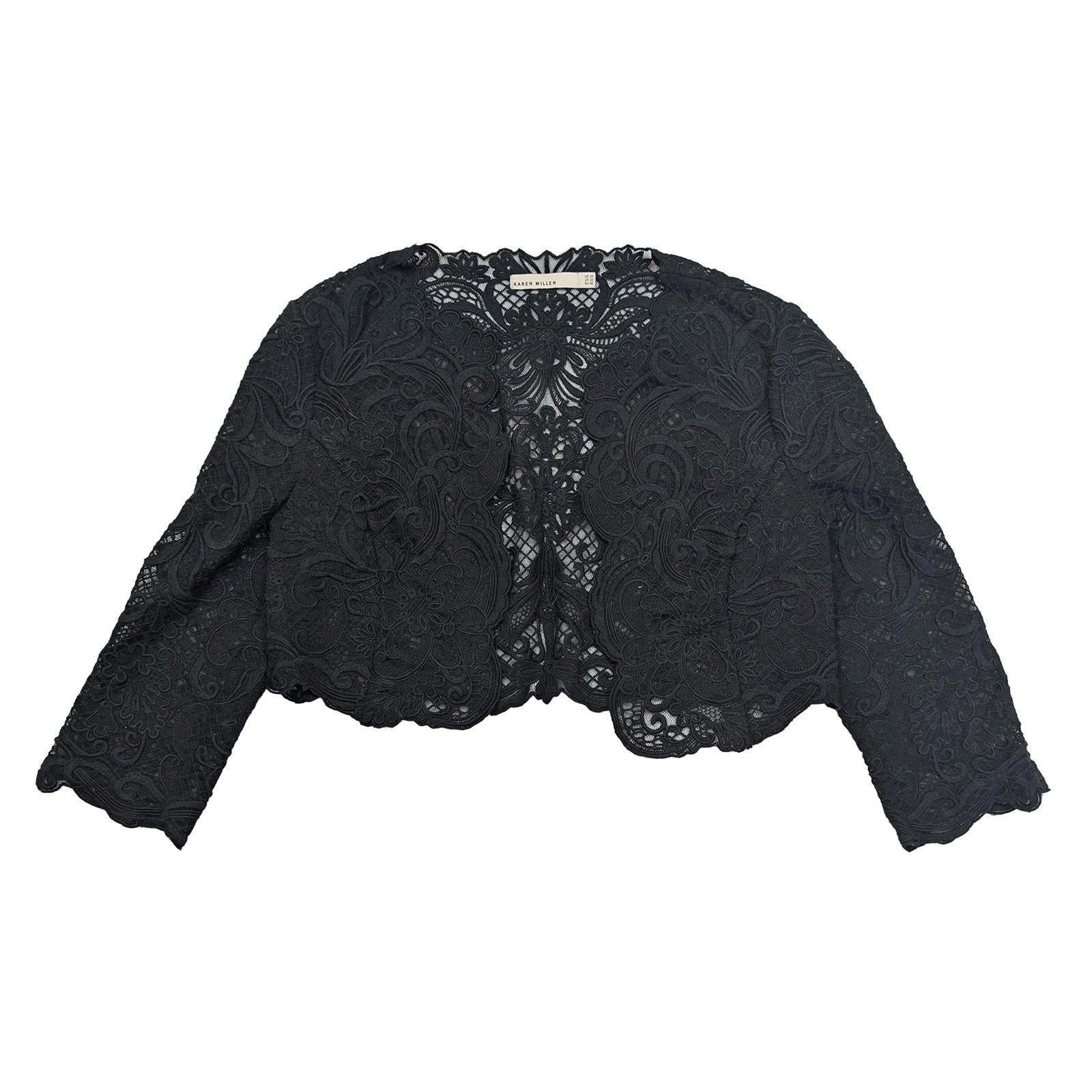 Karen Millen Black Lace Bolero Size UK 14 US 10 Guipure Cropped Jacket Wedding by Karen Millen – | RewearableUK