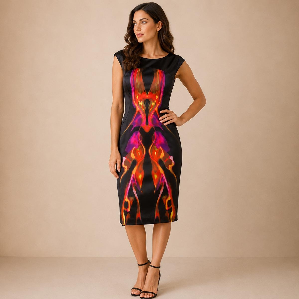 Karen Millen Bodycon Dress UK 8 Black Abstract Print Cap Sleeve by Karen Millen – DRESSING | RewearableUK
