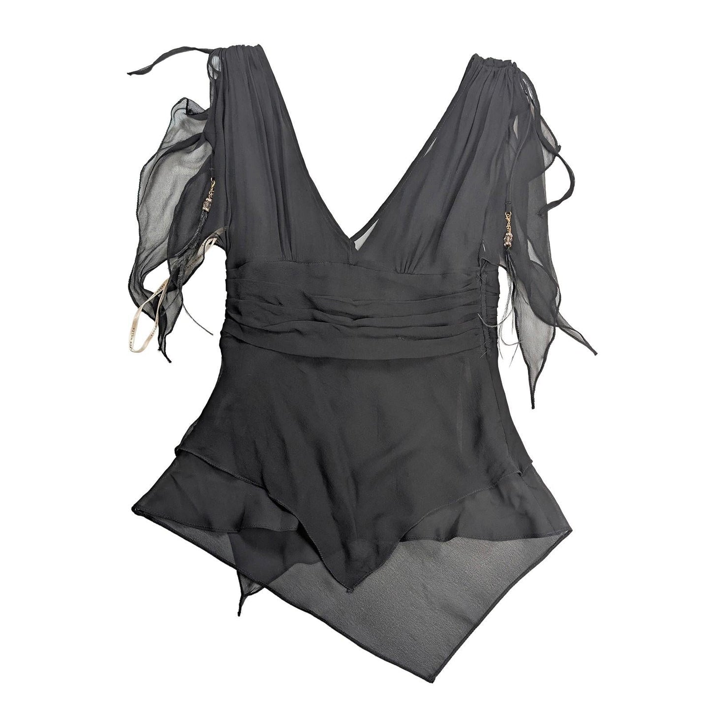 Karen Millen Evening Top UK 8 Black Feather Crystal Handkerchief Hem Chiffon by Karen Millen – | RewearableUK