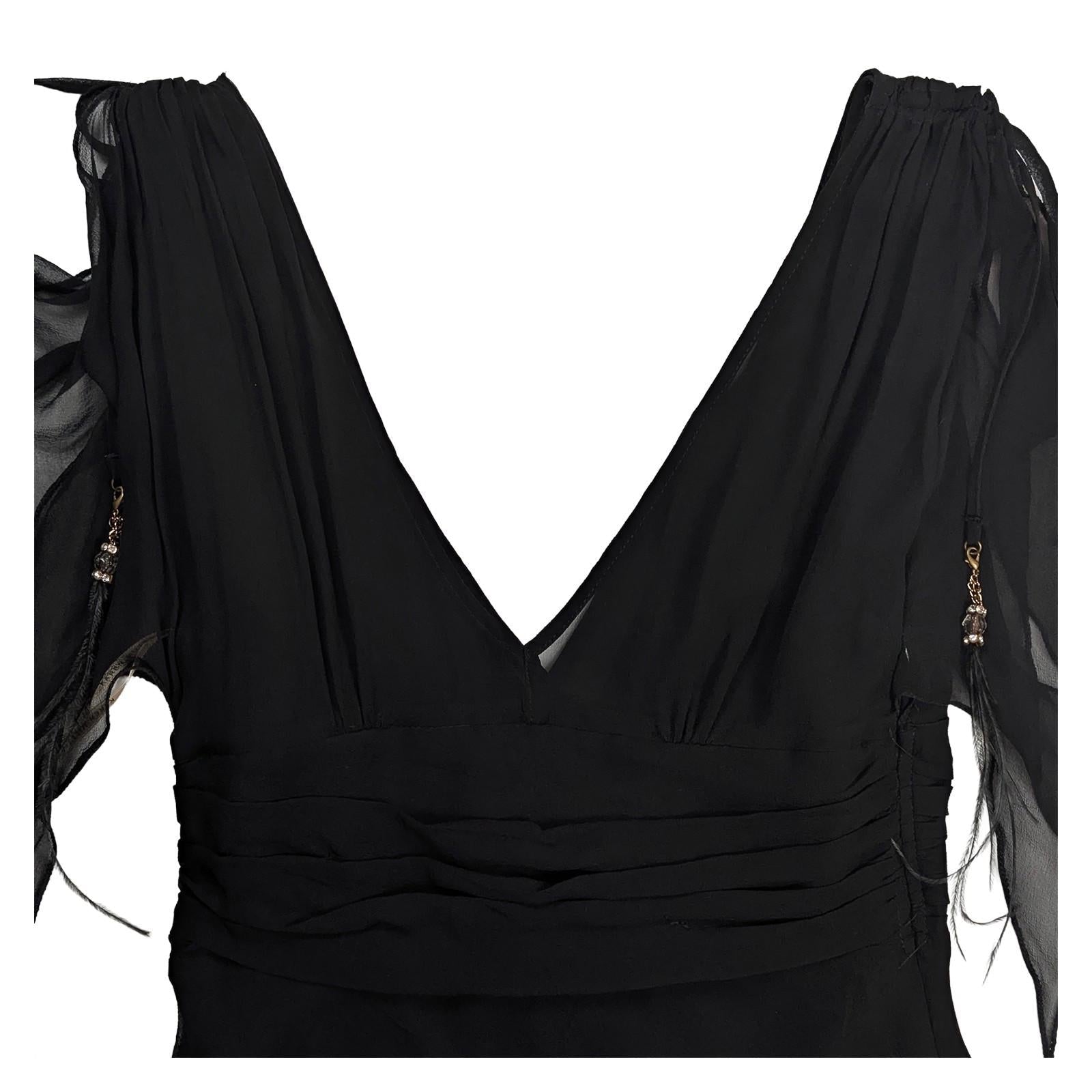 Karen Millen Evening Top UK 8 Black Feather Crystal Handkerchief Hem Chiffon by Karen Millen – | RewearableUK