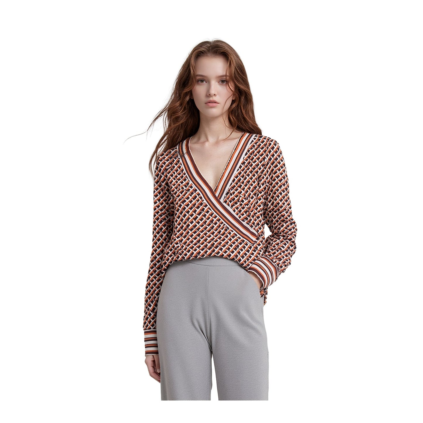 Karen Millen Geo Print Wrap Top Orange | Women's UK 12 by Karen Millen – blouse | RewearableUK