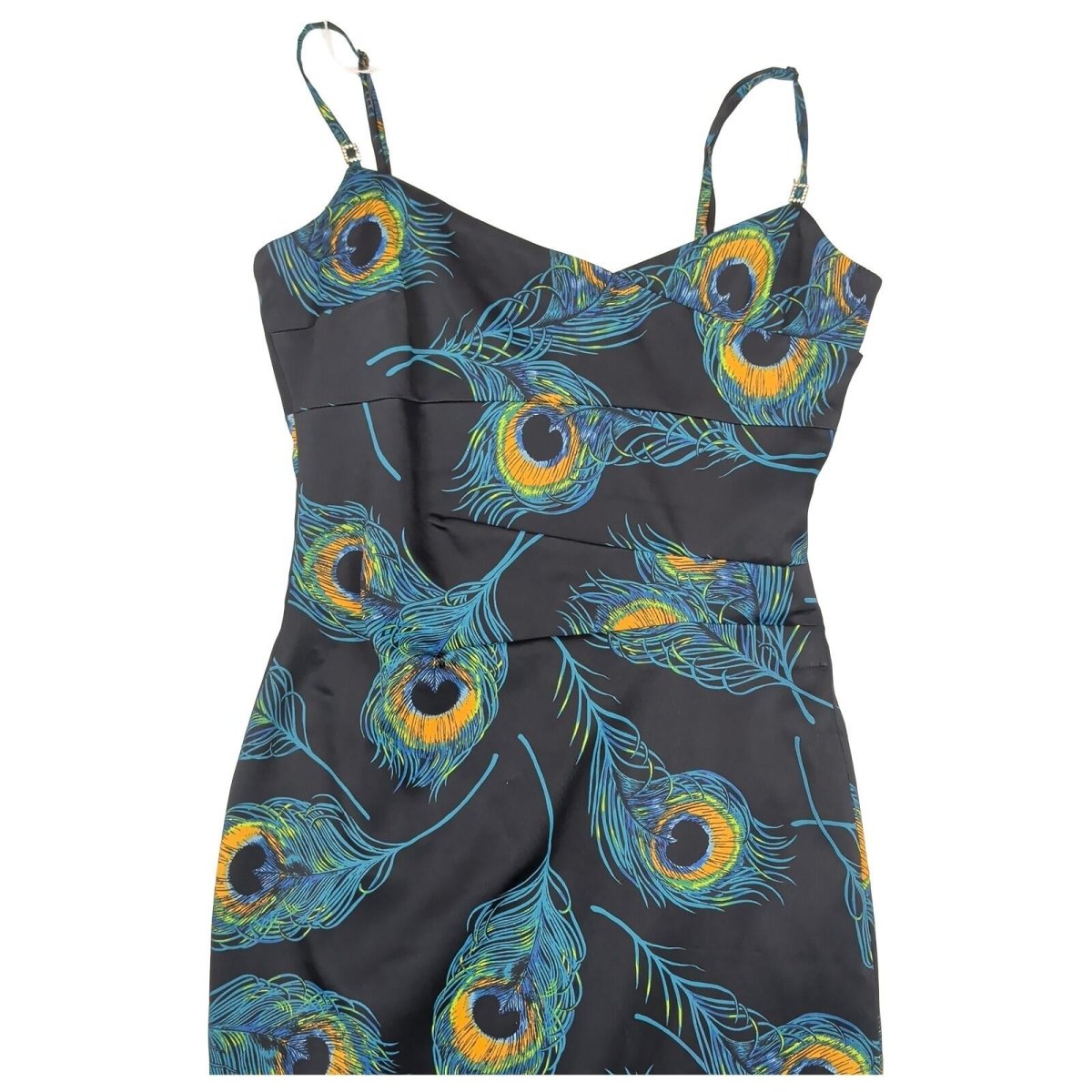 Karen Millen Peacock Feather Dress UK 10 Black Satin Cocktail NWOT by Karen Millen – | RewearableUK