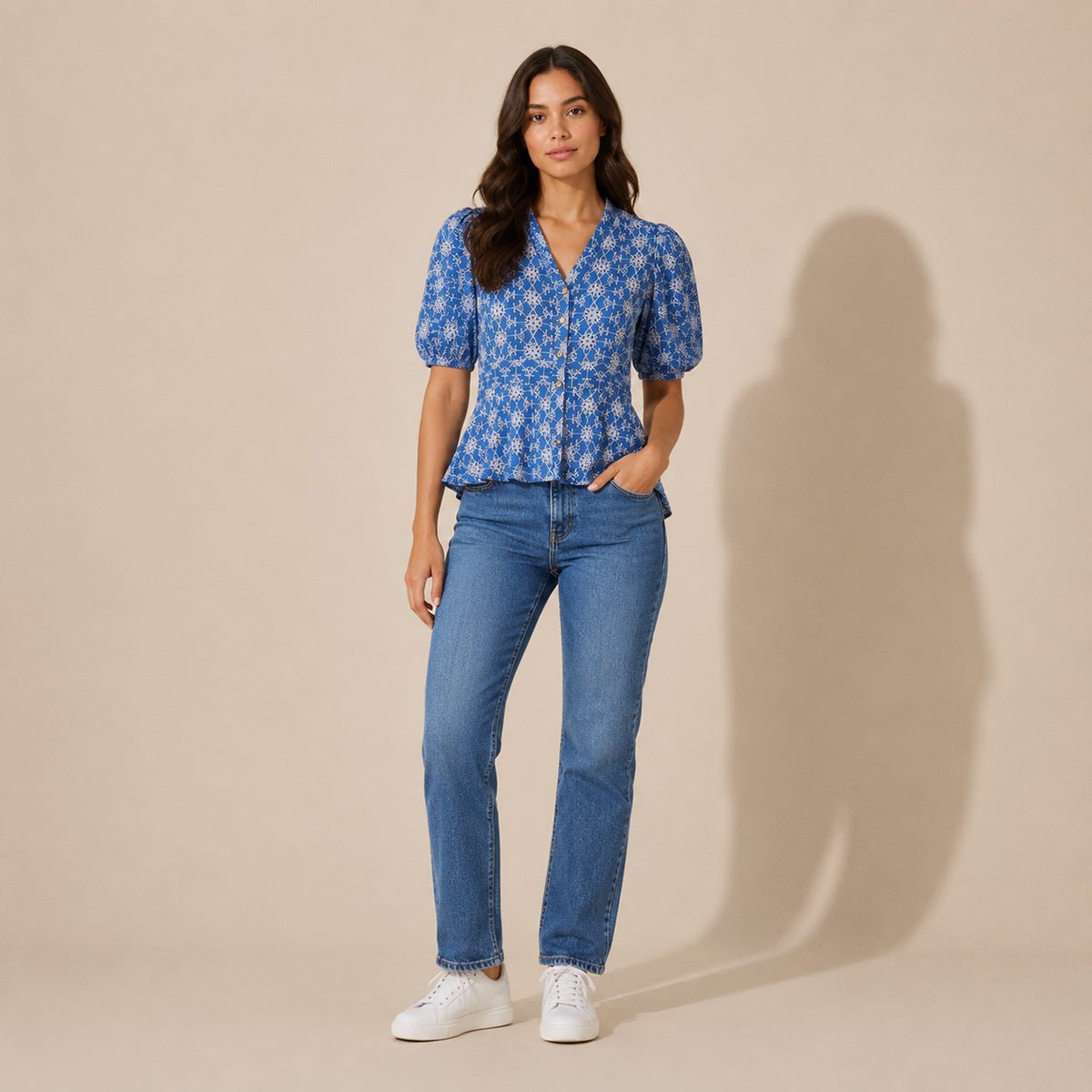 Karen Millen Petite Broderie Blouse UK 12 Blue Cotton – Top product photo 1 | RewearableUK