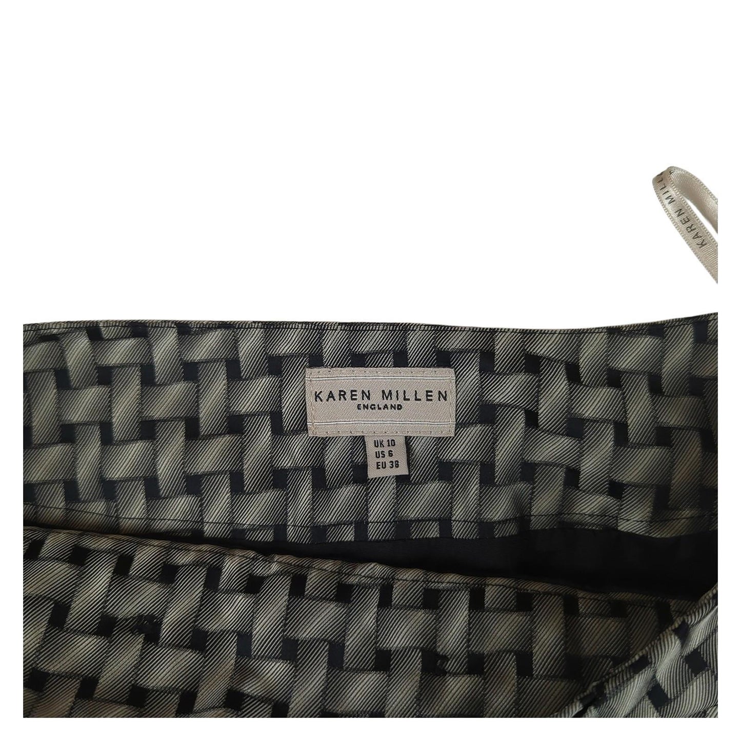 Karen Millen Karen Millen Skirt UK 10 Grey Weave Print Short Pencil Silk Blend Formal Work SKIRT RewearableUK