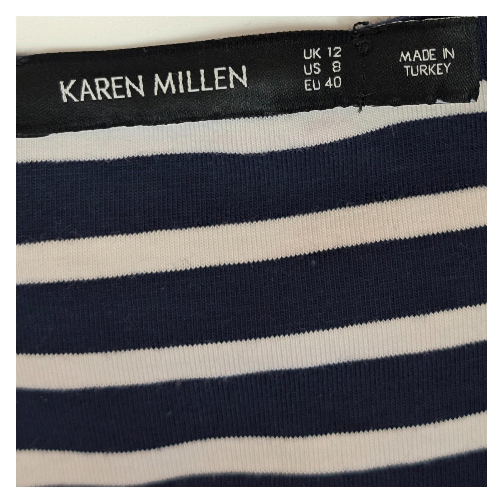 Karen Millen Striped Vest Top Size UK 12 US 8 Organic Cotton Navy White Stretch by Karen Millen – | RewearableUK