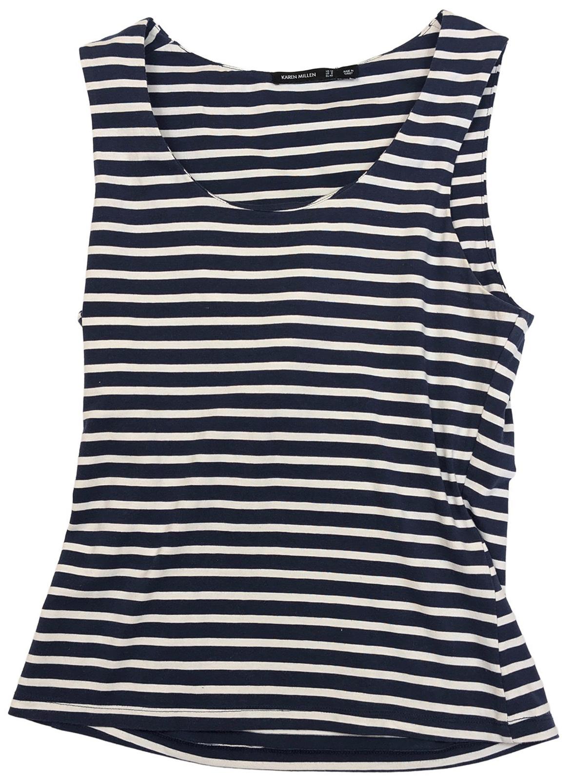 Karen Millen Striped Vest Top Size UK 12 US 8 Organic Cotton Navy White Stretch by Karen Millen – | RewearableUK