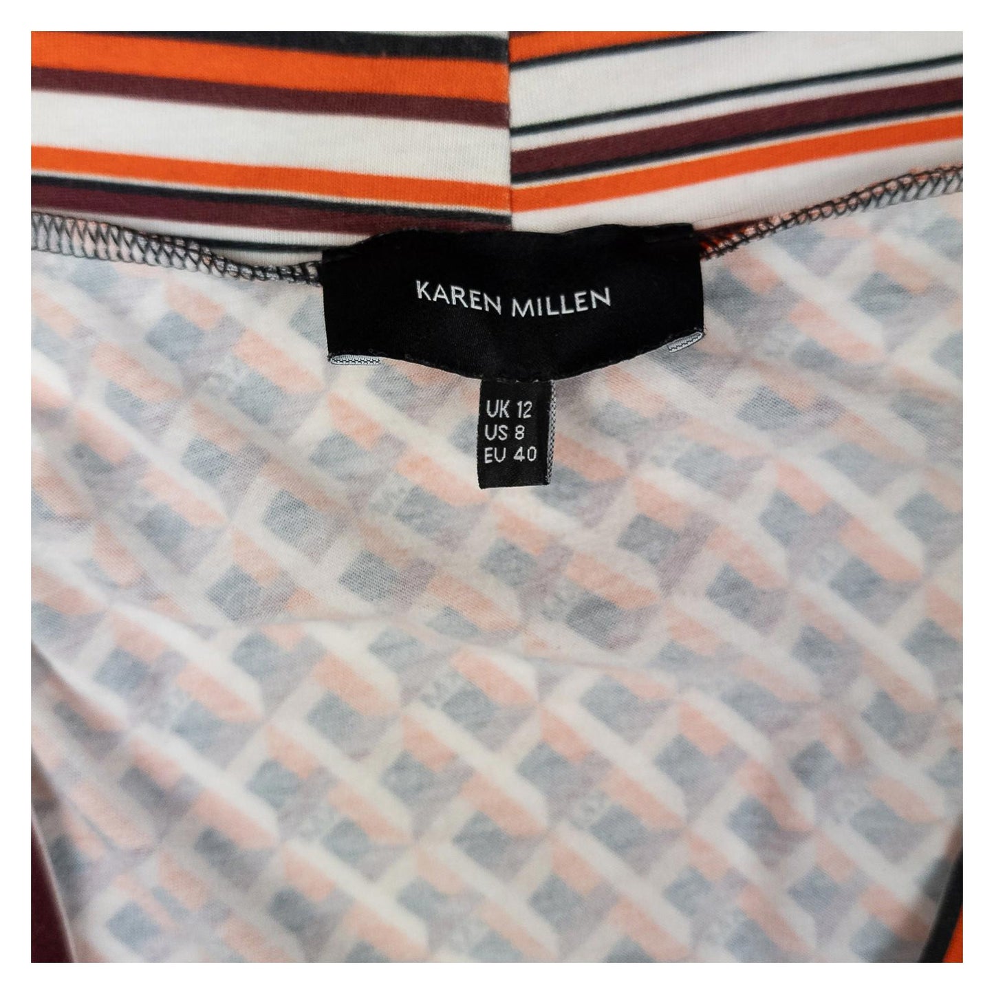 Karen Millen Woman Geo Print Wrap Top Size UK 12 Orange Abstract Long Sleeve Jer by Karen Millen – | RewearableUK