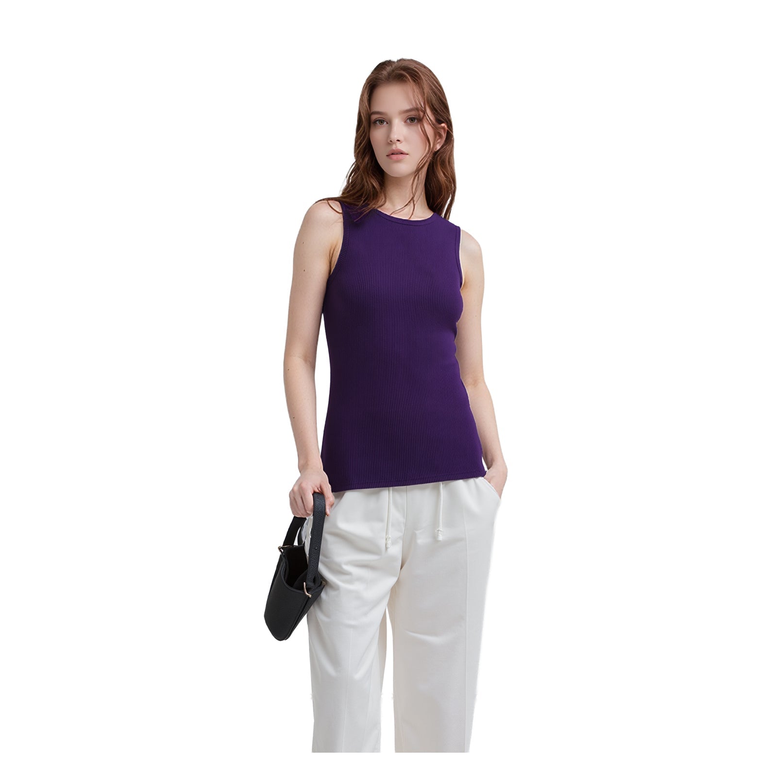 Karen Millen Woman Purple Ribbed Top Size S Viscose Blend Sleeveless Longline Kn by Karen Millen – blouse | RewearableUK