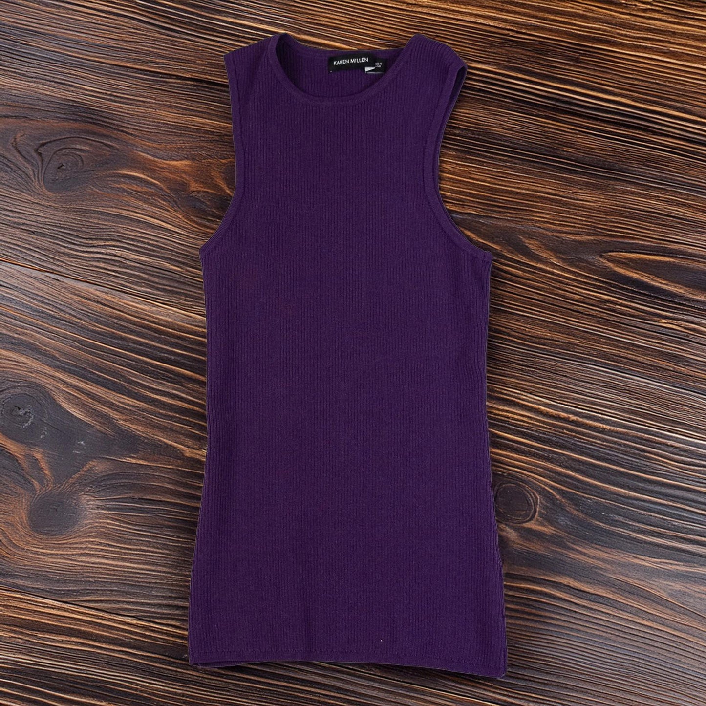 Karen Millen Woman Purple Ribbed Top Size S Viscose Blend Sleeveless Longline Kn by Karen Millen – | RewearableUK