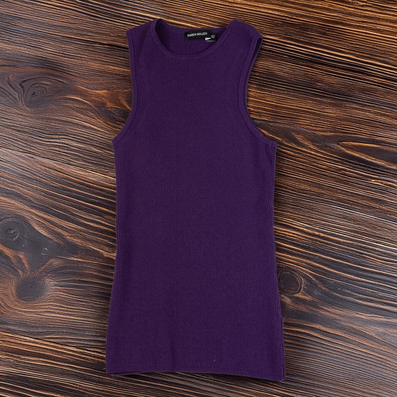 Karen Millen Woman Purple Ribbed Top Size S Viscose Blend Sleeveless Longline Kn by Karen Millen – | RewearableUK