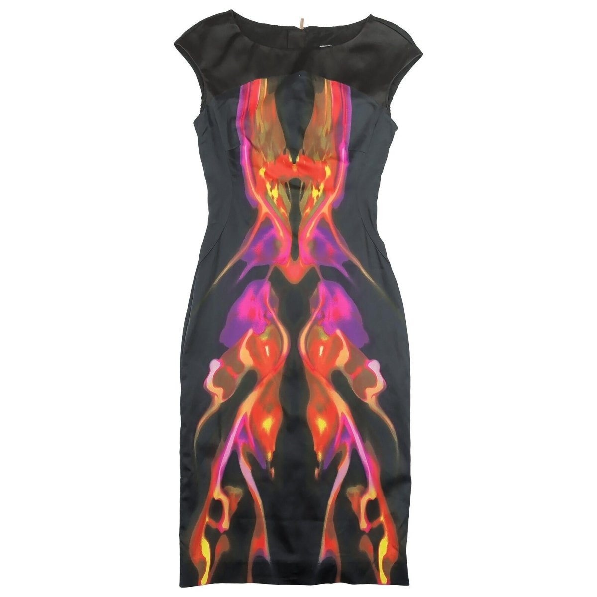 karen millen womens black abstract print cap sleeve bodycon dress size uk 8 by Karen Millen – | RewearableUK