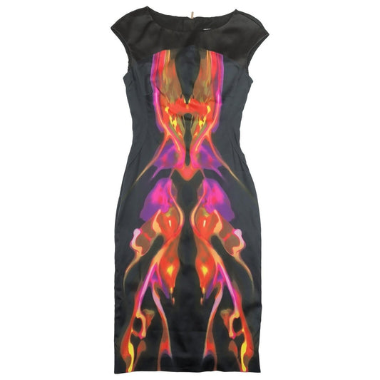 karen millen womens black abstract print cap sleeve bodycon dress size uk 8 by Karen Millen – | RewearableUK