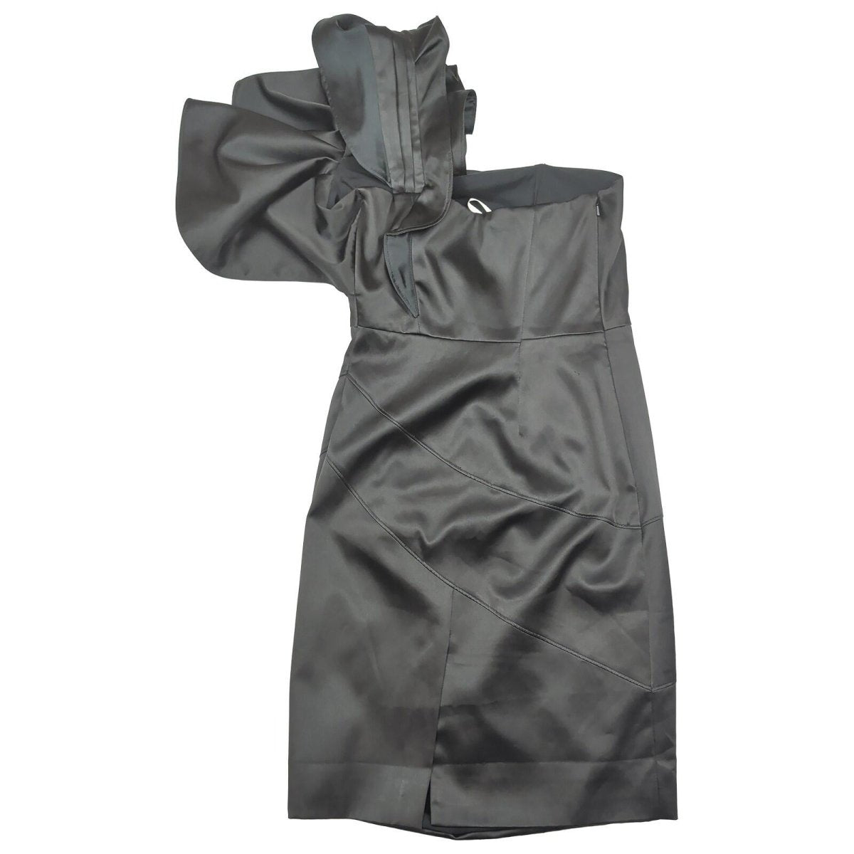 karen millen womens black one shoulder ruffle satin bodycon dress size uk 12 by Karen Millen – | RewearableUK