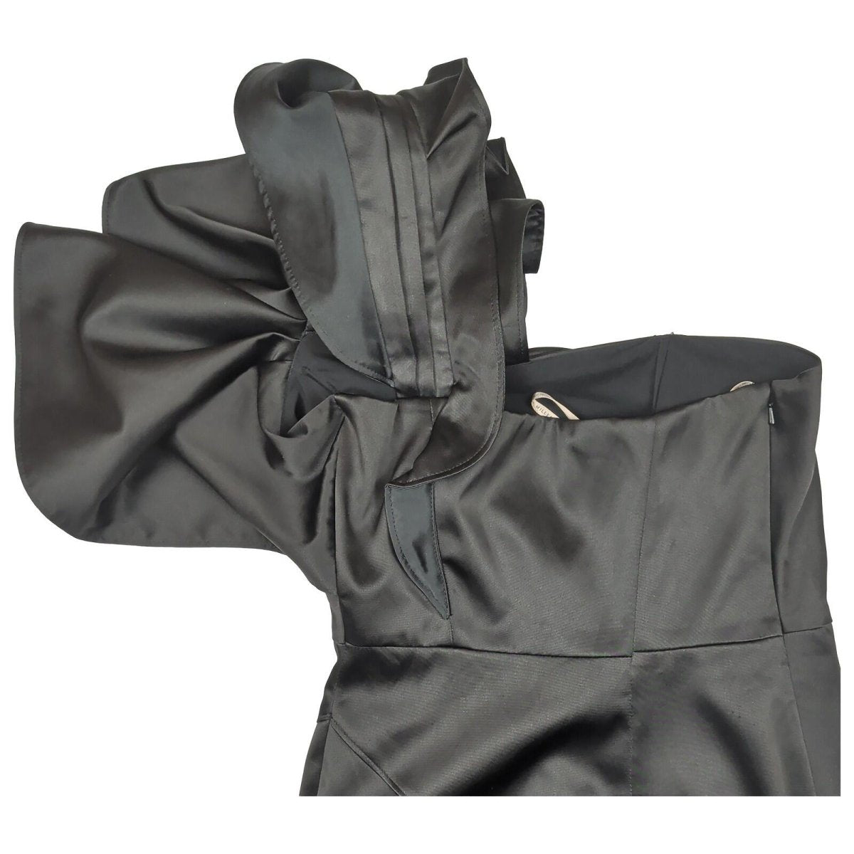 karen millen womens black one shoulder ruffle satin bodycon dress size uk 12 by Karen Millen – | RewearableUK