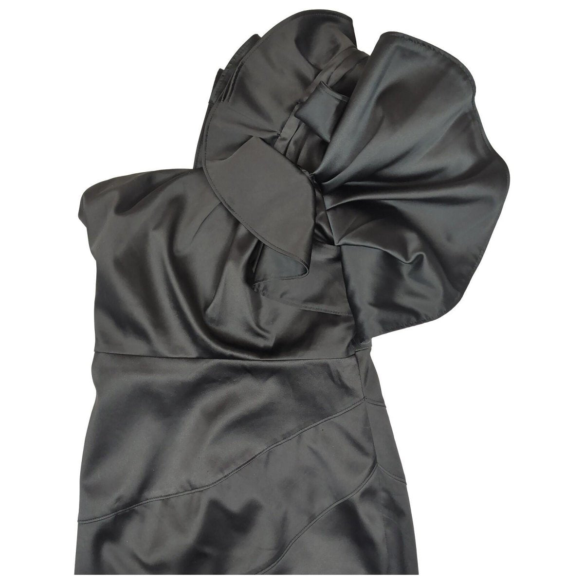 karen millen womens black one shoulder ruffle satin bodycon dress size uk 12 by Karen Millen – | RewearableUK