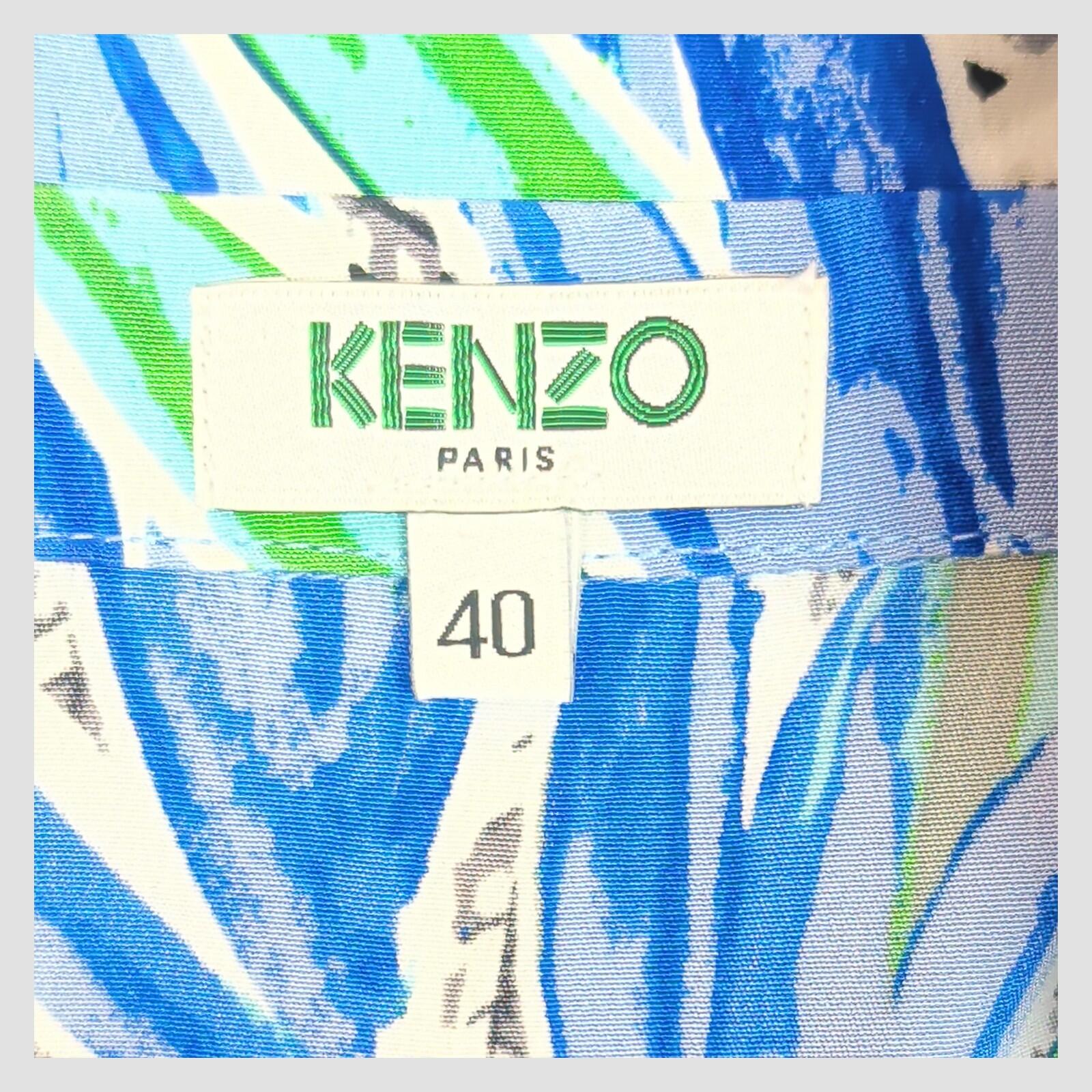 kenzo paris womens floral pure silk short sleeve flared midi dress blue size 40 by Kenzo – | RewearableUK