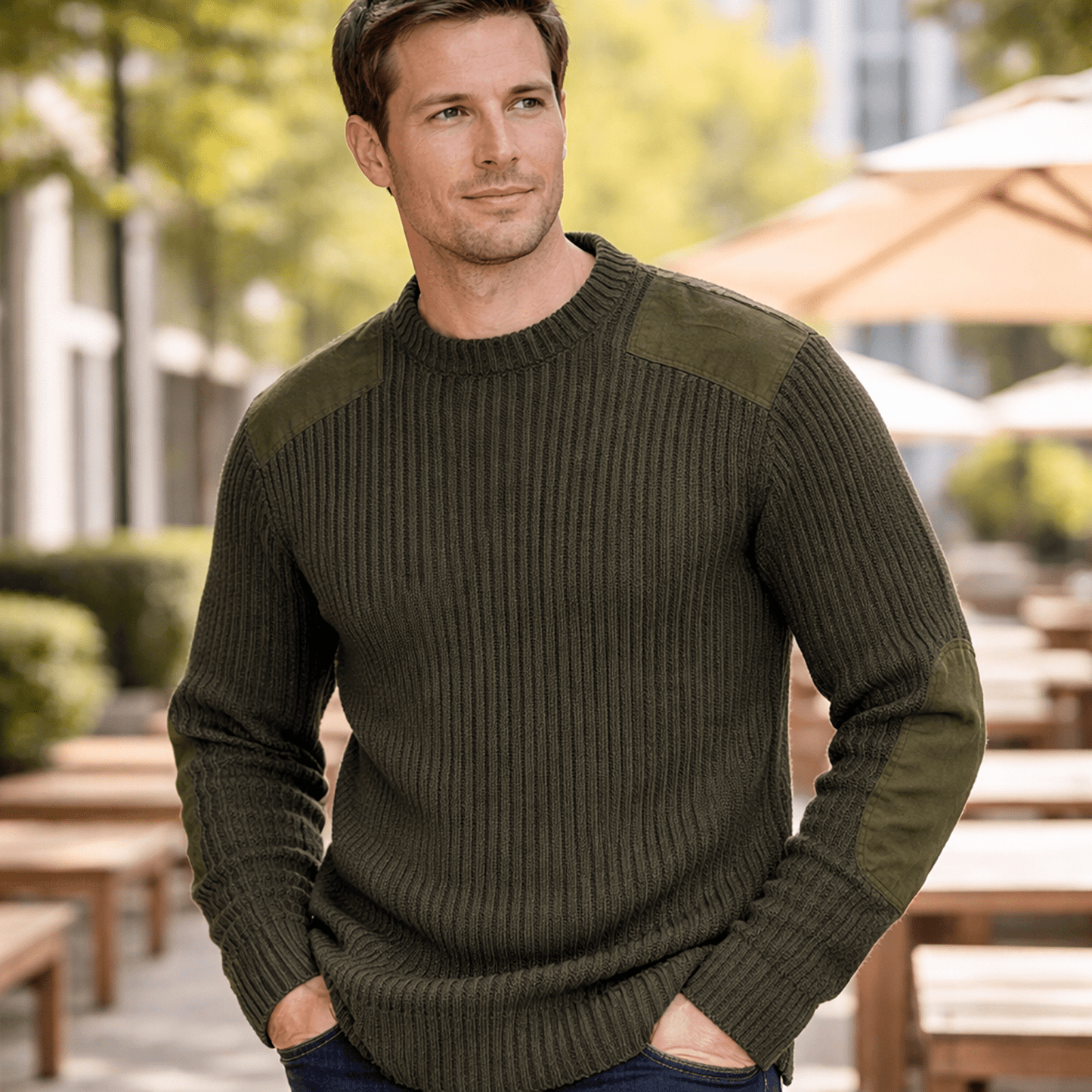 kilgour mens olive green ribbed commando jumper sweater scotland 44 by kilgour – MILITARY | RewearableUK