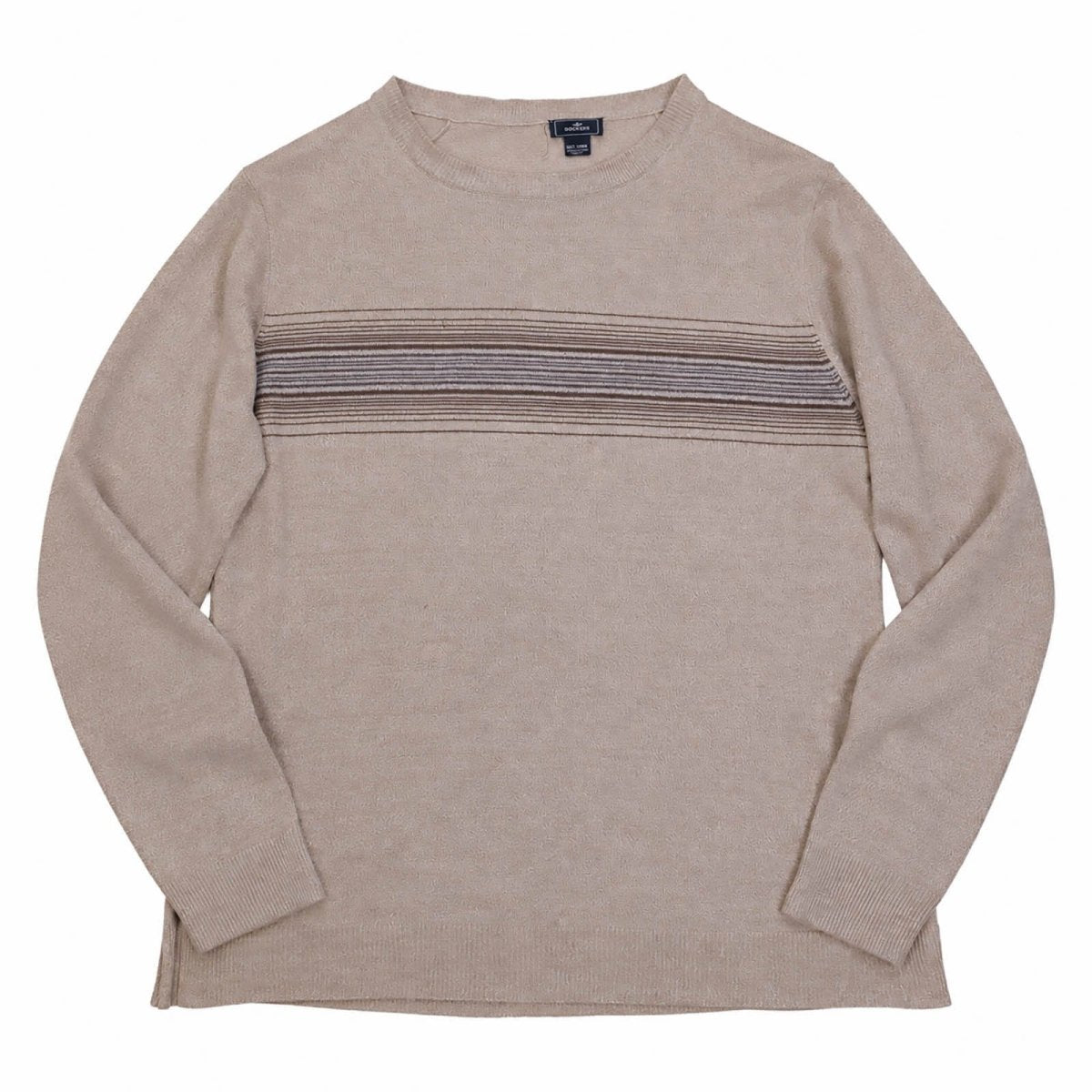 Lands' End Men's Jumper Regular XXL Beige Striped Crew Neck – product photo 1 | RewearableUK