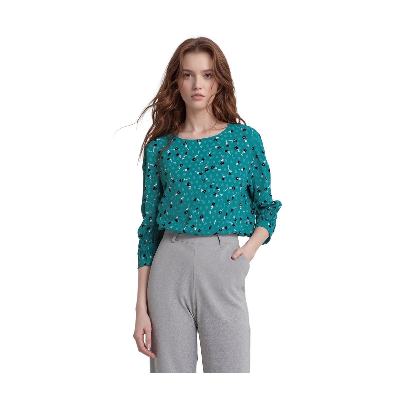 Laura Ashley Dobby Blouse Green Floral | Women's UK 12 by Laura Ashley – blouse | RewearableUK